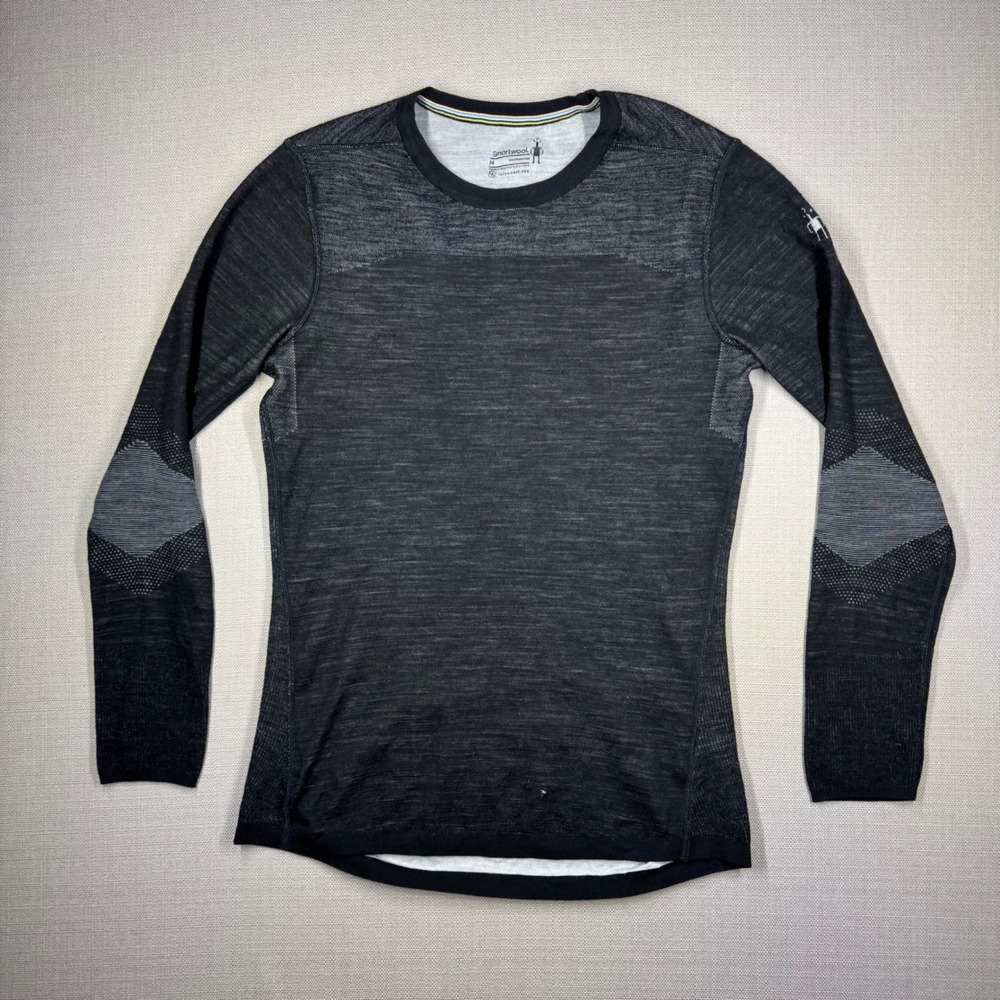 Smartwool Mens Intraknit 200 Base Layer Black Gray Long Sleeve Size Medium